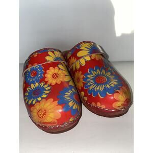Moheda Toffeln Size 36 Us 5.5 Wooden Bottom Leather Floral Clogs